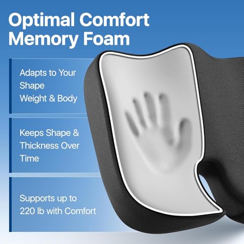 Image of Pro Coccyx Seat Cushion, Extra Large Memory Foam Cushion for Office Chair Cushions, Ergonomic Cushions Pad Pillow for Pressure Relief Sciatica & Pain Relief for Long Sitting (Black)