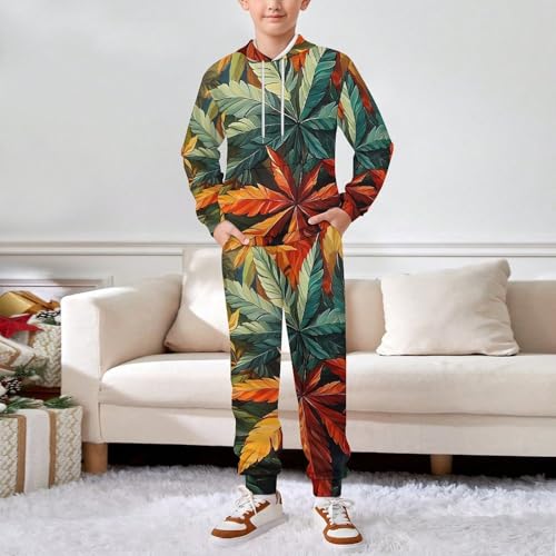 Boys Girls Pullover Hoodie and Pants Outfit 2PCS Set Sweatshirt for Kids, Rasta Leaves3