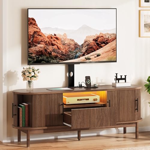 YITAHOME Fluted TV Stand with Mount & Power Outlet for 32