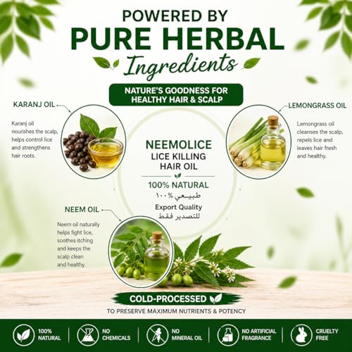 Image of Vibha's | Vibha's Neemolice Oil (Lice Killing Hair Oil) - Natural Herbal Treatment with Neem Extracts for Effective Head Lice & Nit Removal, Soothes Scalp, Reduces Itching, and Prevents Re-Infestation | Safe for All Hair Types - 100 ml