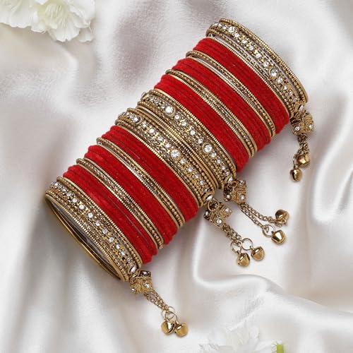 Gold-Plated Velvet Diamond Pearl Bangles Set of 56