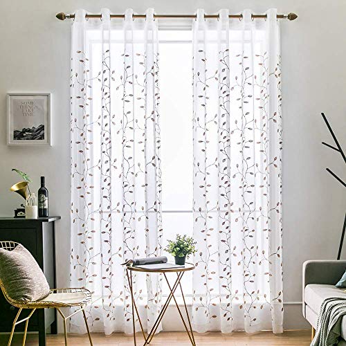 MIULEE 2 Unidades Cortinas Bordado Translucida de Dormitorio Moderno V