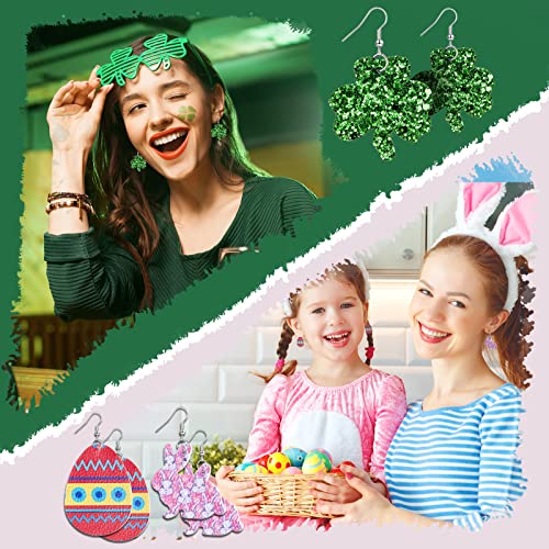 42 Pairs Faux Leather Earrings Set For Women Valentine's Day St Patrick's Day Easter Independence Day Halloween Thanksgiving Christmas #TOP6