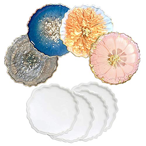 ECOART Solutions Silicone Molds for Resin Casting - All 4 of The Same Shape Irregular Long Wavy Edges Agate Coaster Molds for Geodes - Resin Molds for Making Faux Geode Agate Coasters