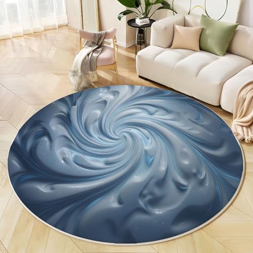 Tapis rond déco bleu marbre vortex antidérapant et super doux