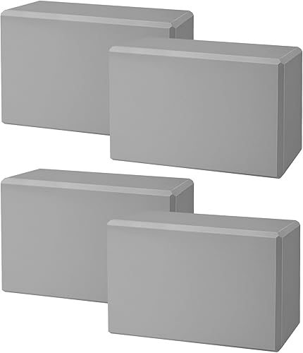 Bloque de yoga de 4 unidades, espuma EVA de apoyo sin látex, bloques de ejercicio suaves, superficie antideslizante con bordes biselados, esenciales