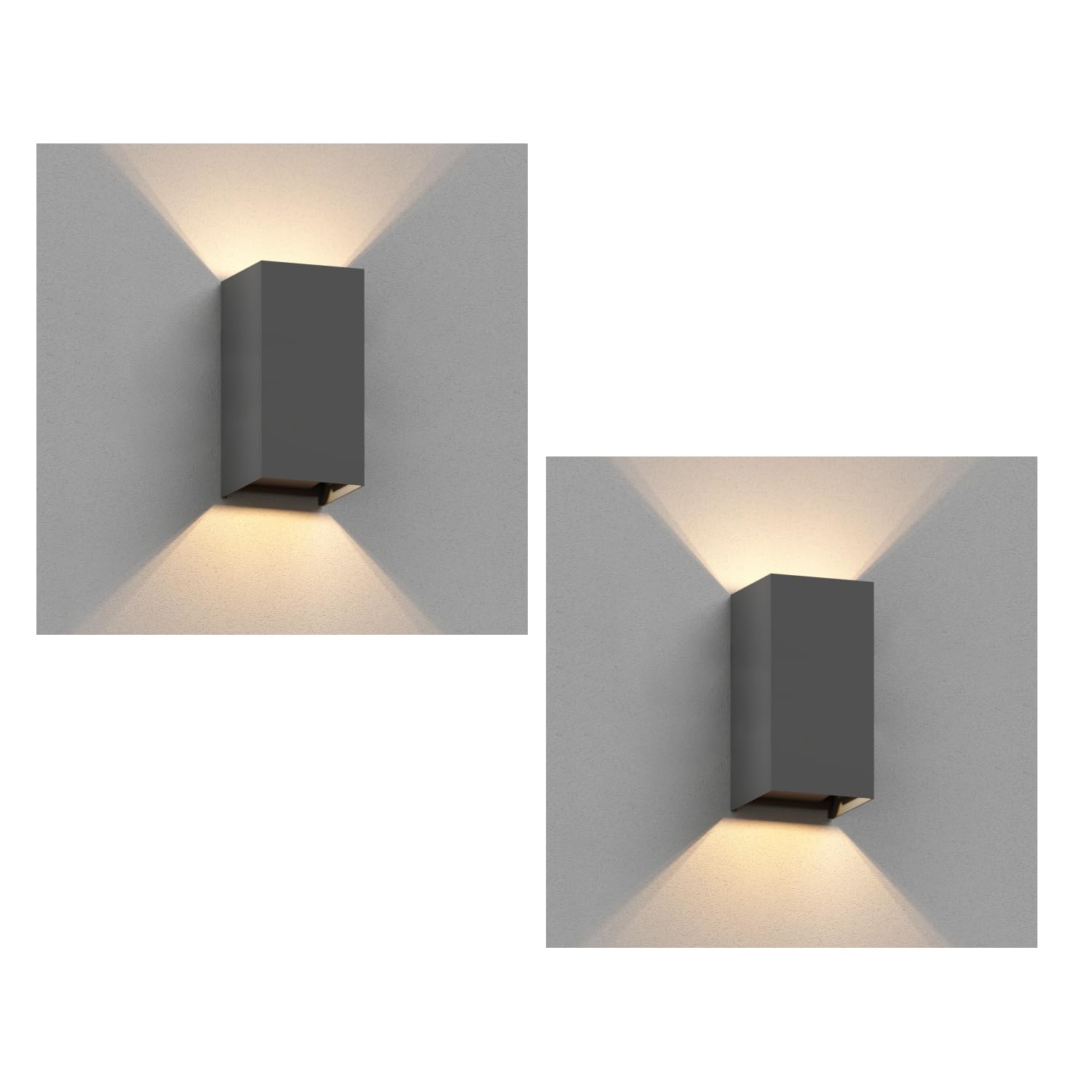 ledscom.de 2X CUBEL wall Light for Outdoor use, Anthracite, IP65, up & Downlight, Rectangular, incl. LED Bulb, 4.1 W, 501 lm, Warm White
