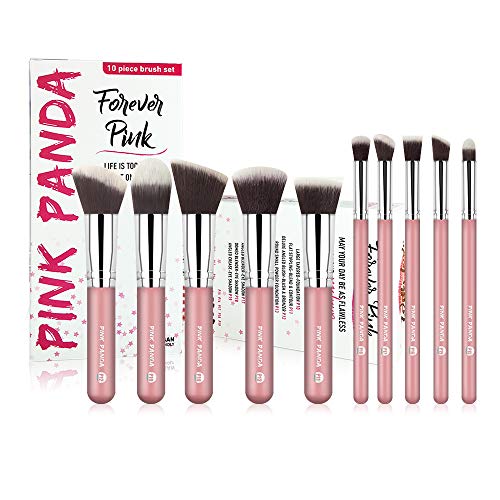 PINKPANDA Makeup Brushes 10 Pcs Sakura Pink Professional Make up Brushes Set Premium Synthetic Cosmetic Foundation Blending Blush Concealers Eye Shadows Face Powder Kabuki Make Up Brushes Kit
