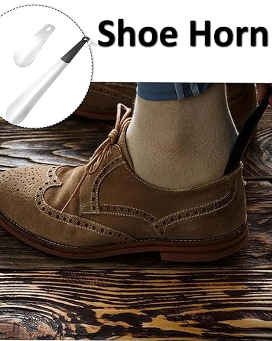 Image of 2 PCS Shoe Wearing Stick, Shoe Horn, Shoe Horn Long Handle, Stainless Steel Shoe Horn Long Handle with Soft Grip, Short Handle Shoe Stick for Wearing, Shoe Accessories for Men, Women, Seniors