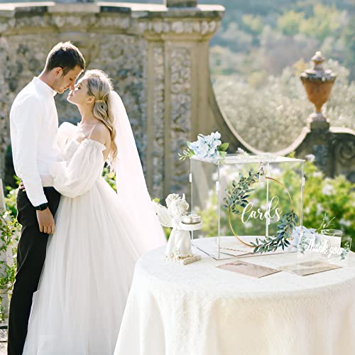 Image of OurWarm Clear Acrylic Card Box with Lock & Slot, Thick DIY Wedding Card Box for Wedding Reception, Large Money Gift Box Eucalyptus Graduation Card Box for Party Graduation Birthday Baby Shower