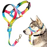 Dog Head Collar, No Pull Cute Dog Collar for Heavy Pullers, Effective Soft Dog Training Halter Stops Pulling on Leash for Walking Small Medium Large Dogs (L, Rainbow)