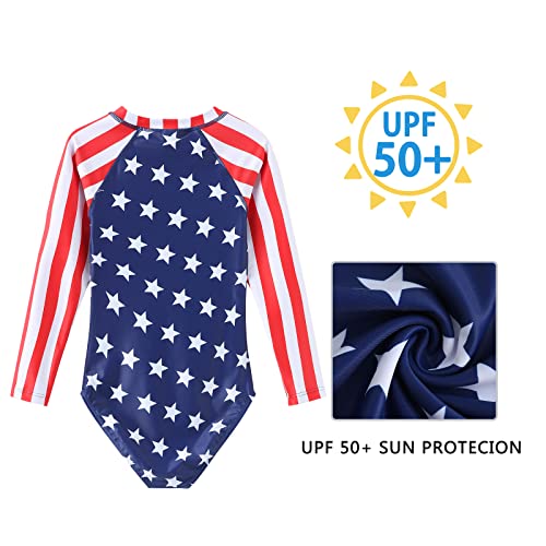 Image of Moon Tree Girls One Piece Swimsuits Long Sleeve Rash Guard Zipper Front Bathing Suit UPF 50+