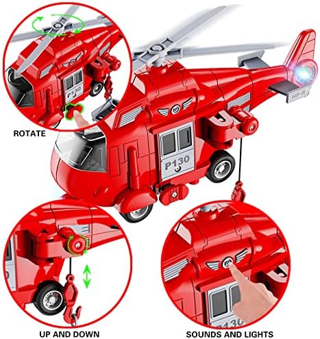 GizmoVine Fire Truck Toys for 3 4 5 Year Old Boys,3 Pack Friction Powered Fire Engine Rescue Vehicle Toy Cars with Light and Siren Sound, Fire Truck Helicopter Playset for Kids Girls Boys Xmas Gift