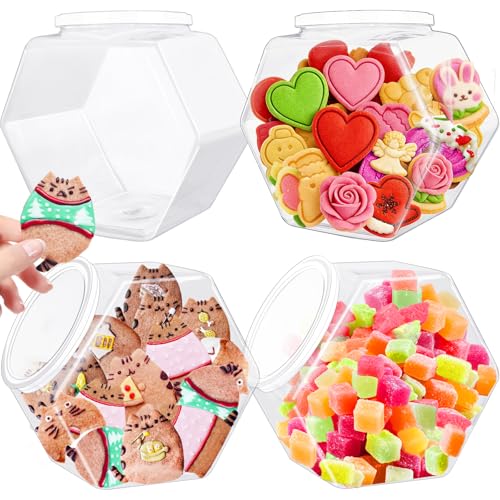Blvochnnt 3 Pack Hexagon Plastic Candy Jars,72oz Clear Cookie Jar with Lid for Dry Food,Snacks,Candies,Cookies,Dog Treats,Laundry Pods,Coffee Pods,Craft Supplies