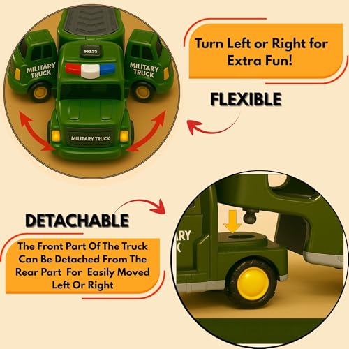 Image of GRAPHENE 5 in 1 Friction Military Army Truck Car Set for Boys 3-10 Years Old Montessori Carrier Educational Toy Light Music Unbreakable Pullback Action Helicopter Taxi Playset Best Gift Boy Girl