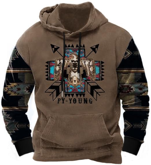 Hoodies for Men Western Cowboy Hooded Sweatshirt Fashion Print Graphic Hoodie Outdoor Workout Pullover with Pocket