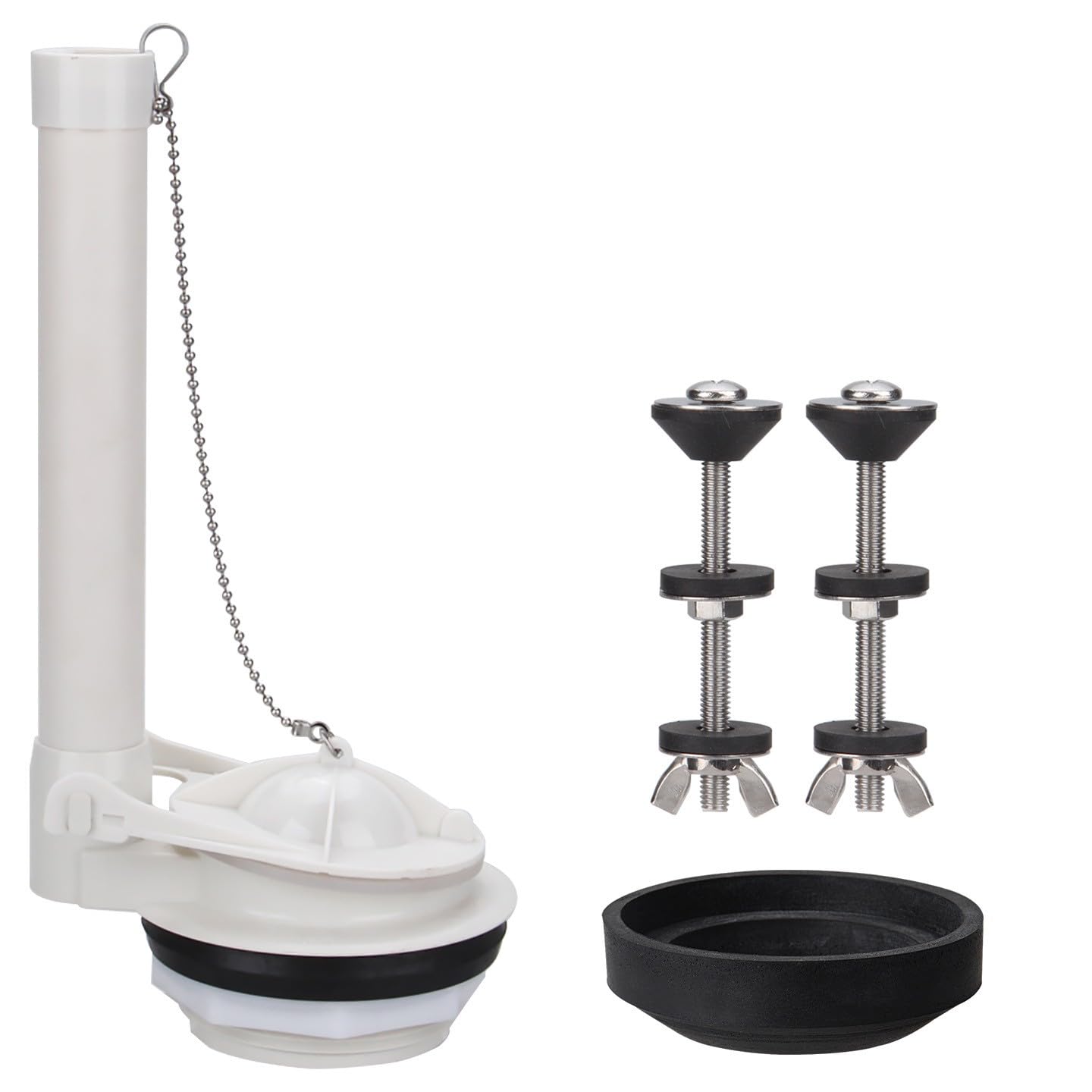 Carotoe D Bathroom Toilet Flush Repair Set 3 Inch With Split Overflow Assembly, Seal Gasket An Bolts For Cistern Service Tube Flapper Chain Bathroom Plumbing Hardware Leak Fix