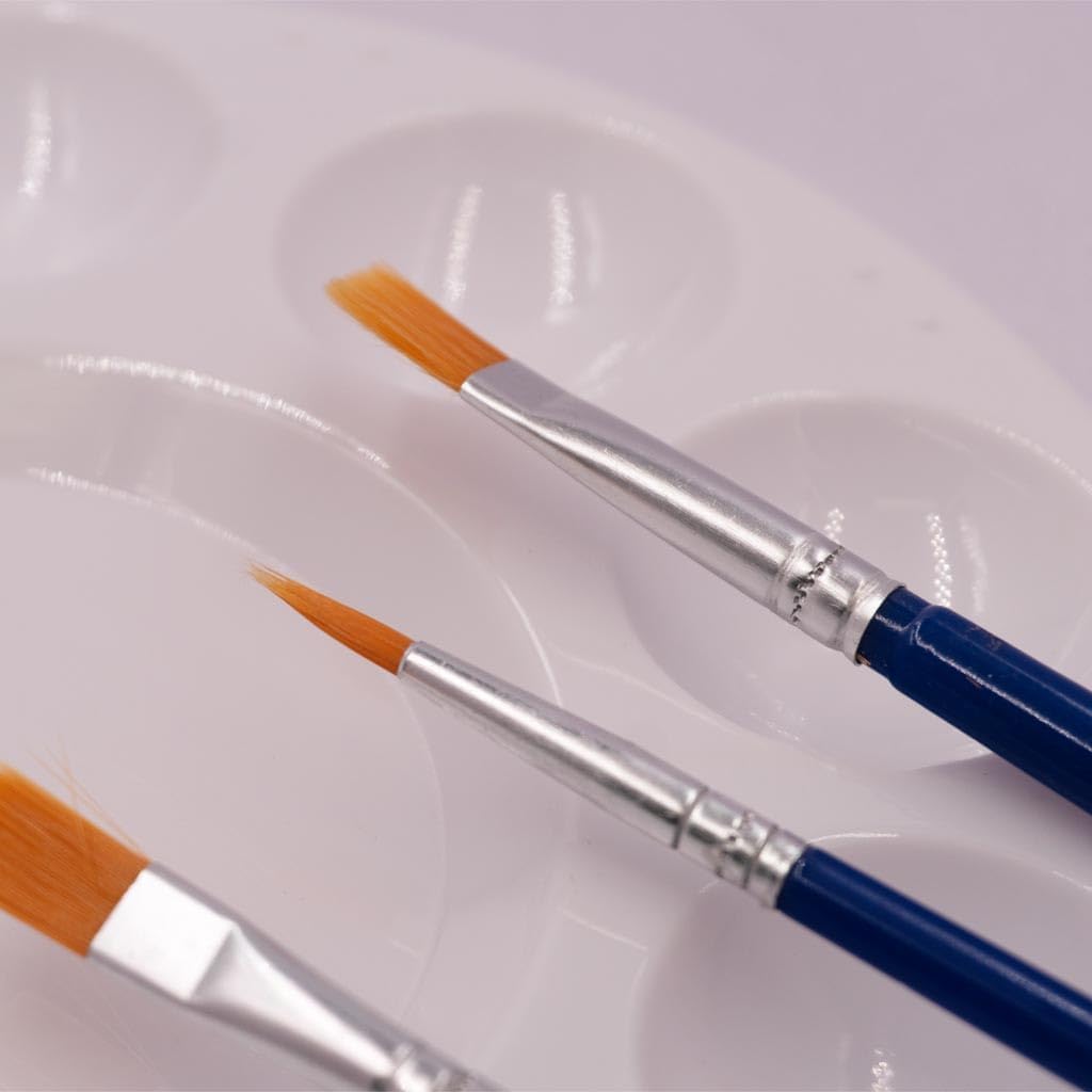 12 Pack Plastic Round Palette Paint Tray with 3 Painting Brush Set, 6.7 inches, Perfect for School Projects and Painting Crafts