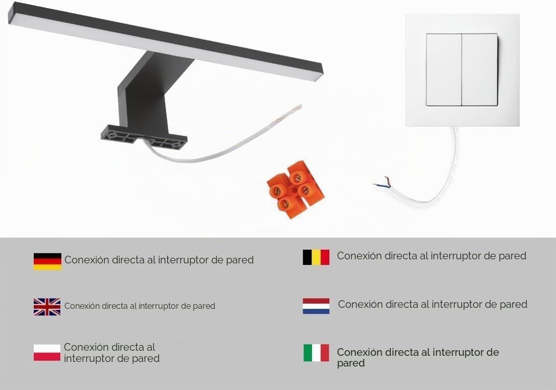 Espejo de Baño con Luz LED 60x70 cm Blanco Espejo de Pared con Estante Luz Neutra 4000K Carcasa Negra