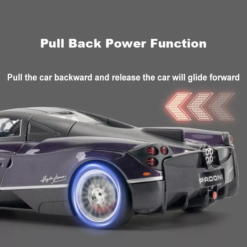 Image of Model 1:18 Pagani Huayra Model Alloy Metal Pull Back Die-cast Car Openable Doors with Sound and Light Vehicle Car Toy for Kids - Multicolor