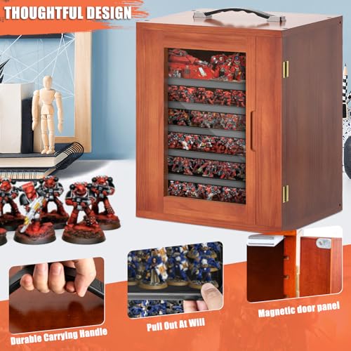 Image of Miniature Storage Case for Collectibles, Miniature Display Cases with Magnetic Door and 6 Trays, Clear View Miniatures Transport Case (Walnut Brown)
