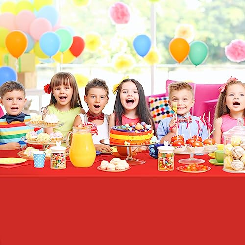 Image of 16 Pack Red Plastic Tablecloth for Rectangle Tables, Premium Decorative Red Disposable Table Cloths for Parties, Rectangle Party Table Cover for Birthday, Wedding, Christmas, Anniversary, 54 x 108Inch