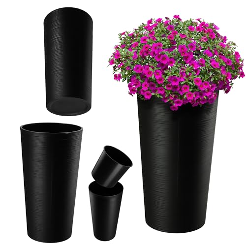 KADAX Pflanzkübel mit Innentopf Schwarz Ø 30 cm, Höhe 57.5 cm – Moderner Pflanztopf mit Einsatz, Blumentopf aus robuster Kunststoff für Innen- und Außenbereich, ideal für Wohnzimmer, Balkon, Büro