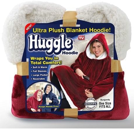 One Size Fits All, Ultra Plush Blanket, Huggie Hoodie, TV Blanket - Red