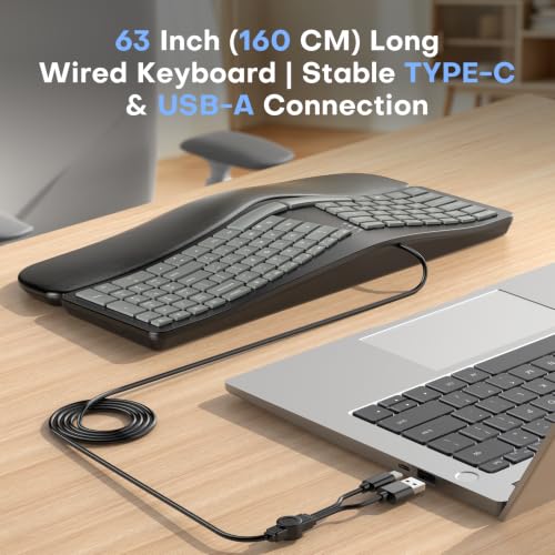 Image of OMOTON USB-A Type-C Ergonomic Keyboard Wired with Cushioned Wrist Rest