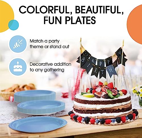 Image of PRETTY UR PARTY Blue Paper Plates, 9inch Biodegradable Round Party Plates, Disposable Paper Plates for Cakes, Dessert, Snack, Fruits, 9 inch - Pack of 20 pcs