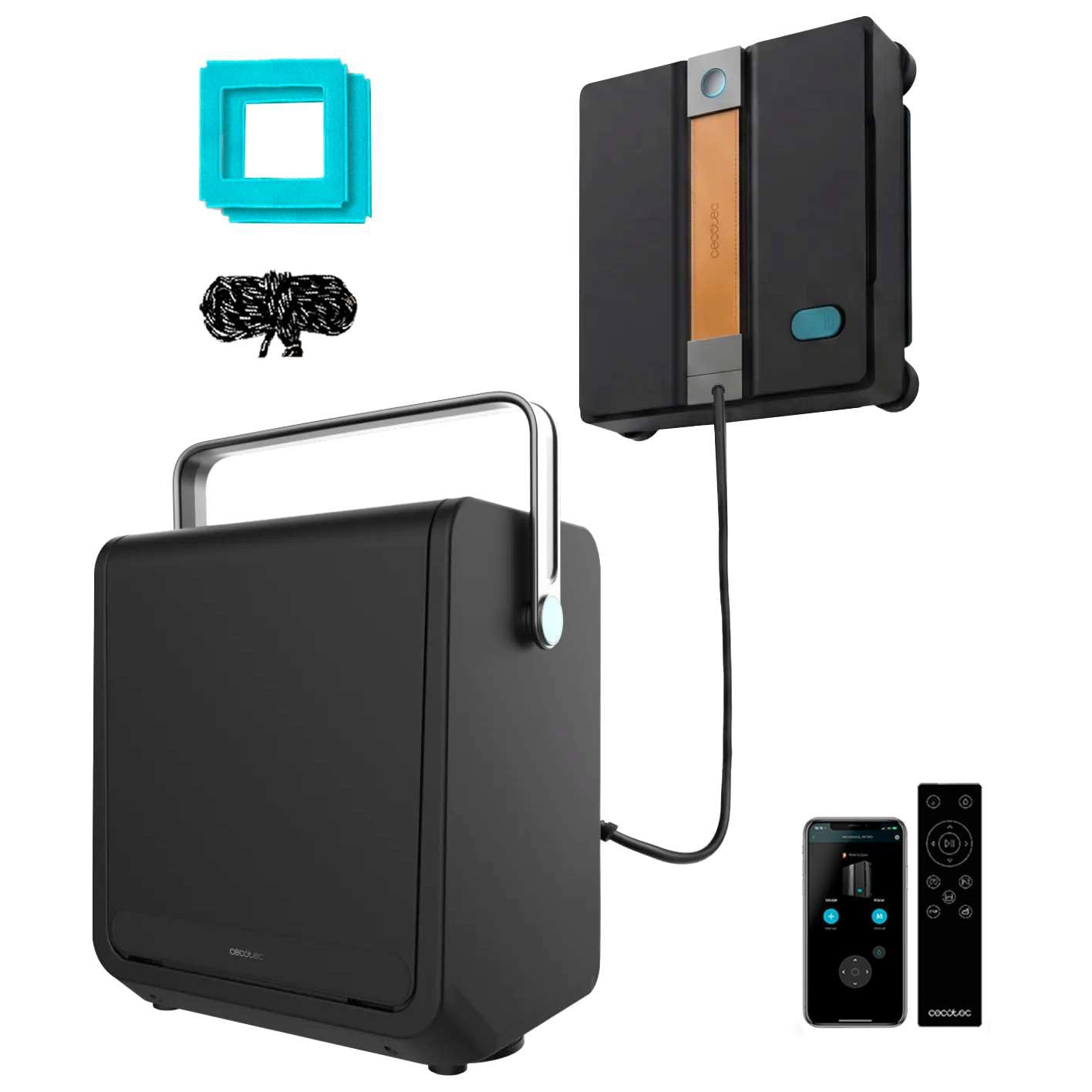 Cecotec Robot Limpiacristales con Estación de Carga, App y Mando Conga Windroid W100 Station. Pulveriza, Limpia y Seca, 6300Pa, Autonomía 120mins, 2 Mopas y 4 Sprays, 5 Modos, Sistema de Seguridad
