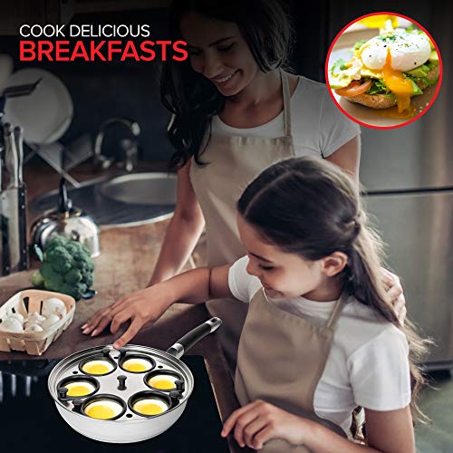Modern Innovations Egg Poacher Pan Nonstick, Stainless Steel Poached Egg Maker, Poached Egg Pan W/Handle, Perfect Egg Maker, Poached Egg Cooker, Egg Poacher Cups, 6 Poached Egg Cups, Silicone Spatula #TOP5