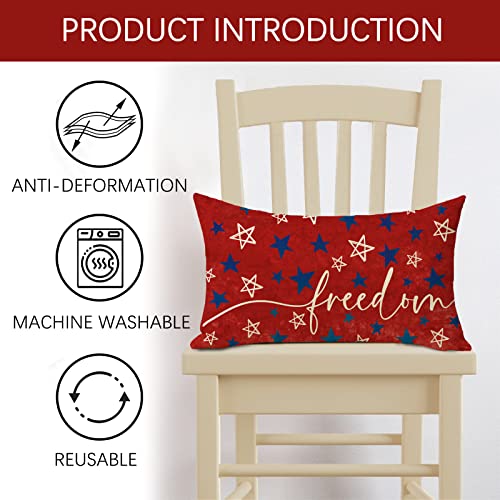 Fjfz 4Th Of July Patriotic Freedom Lumbar Decorative Throw Pillow Cover 12 X 20, Rectangular Usa America Stars Red Outdoor Home Decor, American Independence Memorial Day Sofa Couch Cushion Case #TOP1