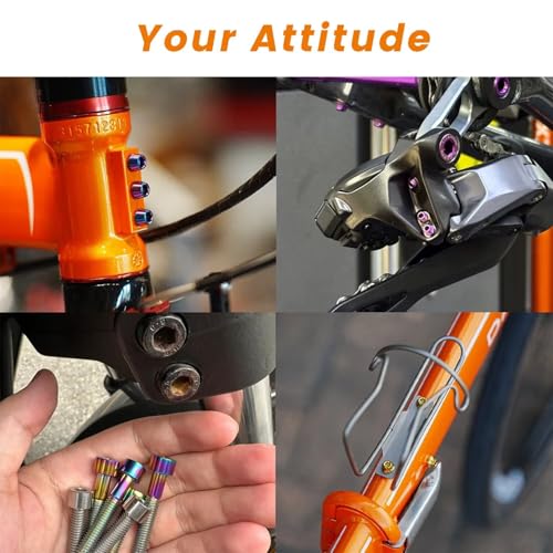 Image of 6 pcs M5 x 16 Titanium Allen Hex Bolts with Washer Screws & Wrench, for Bicycle Stems /Bike Handlebars /Brake Systems /Motorcycles /Camping Gear, Tapered Head Anti-Corrosion Fasteners(Rainbow)