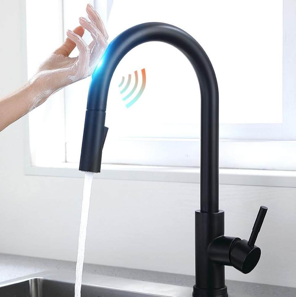 Robinet de cuisine tactile intelligent fini noir anti-traces de doigts