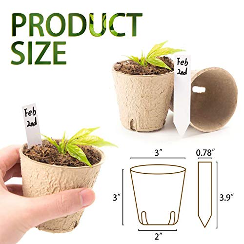 Vumdua 3\" Peat Pots with Plant Label, Biodegradable Seed Starter Kit for Vegetables, Herbs, Fruits, Flowers - 100 Pcs Planting Pots & 100 Pcs Plastic Plant Markers - Thumbnail 2