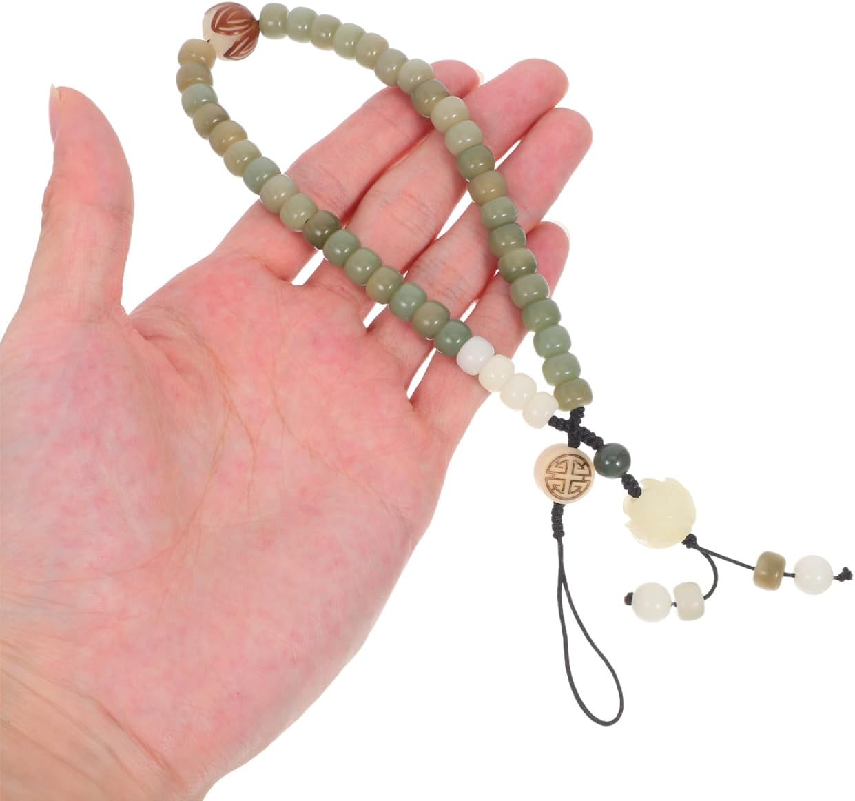 Hemobllo Mobile Phone Lanyard, Chinese Style, Natural Braided White Jade Bodhi Wristband for Mobile Phones, Backpacks, Key chains, Cameras - Jade Beaded Wrist Strap Pendant