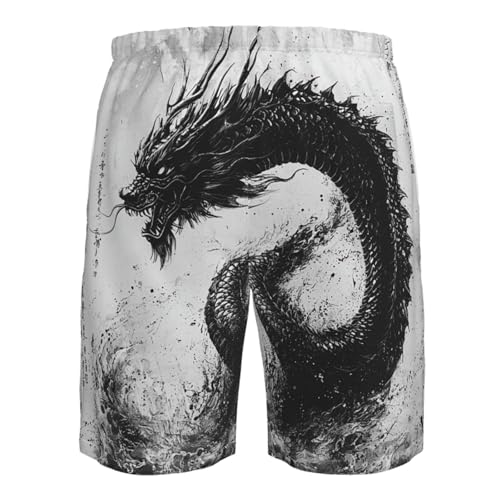 Mens Swim Trunks Board Shorts Quick Dry Shorts with Pockets - Asian Dragon Vintage4