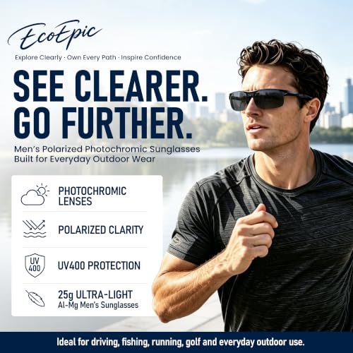EcoEpic Photochromic Sunglasses for Men, Polarized Sports Glasses, Black - image 2