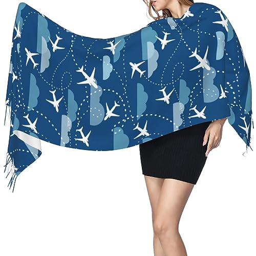 Airplane Aircraft Plane Pattern Scarfs For Women Soft Shawl Scarves Long Wraps Women'S Lightweight Scarf With Tassels3
