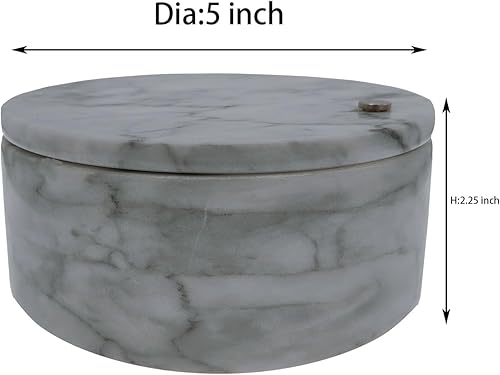 Miniatura 4 de Kerixi Bodega de sal de mármol y caja de almacenamiento con dos compartimentos, caja de sal con tapa giratoria para almacenar especias (blanco)