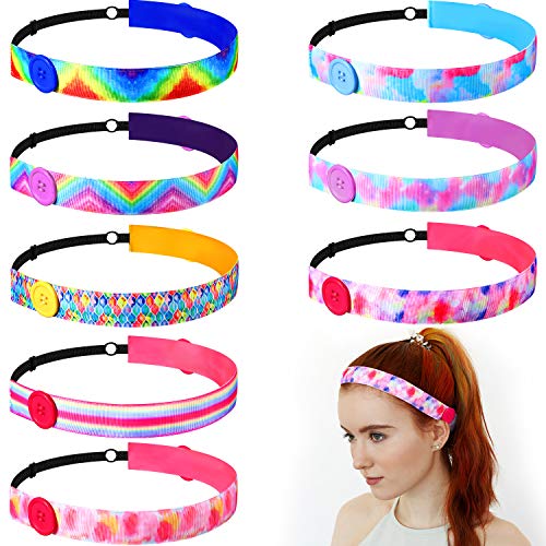 8 Pieces Button Headbands Set Non Slip Hair Bands Adjustable Elastic Head Bands Hair Accessories for Women Girls Teen (Rainbow Pattern)