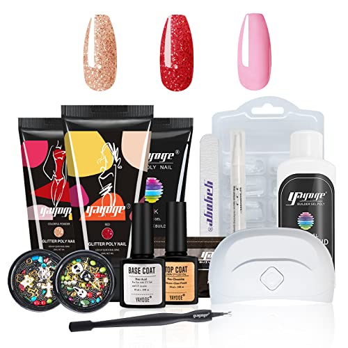 Yayoge Poly Gel Nail Kit -30ml Poly Gel Nail Extension Set With Gel Base Coat and Top Coat, Slip Solution Starter Kit with Gift Box