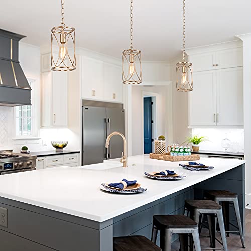 GEPOW Gold Cage Pendant Lighting, Antique Golden Modern Hanging Light Fixture for Kitchen Island, Hallway, Dining Room, Foyer and Bedroom - Image 3