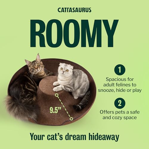 Image of Cattasaurus Peekaboo Cat Cave Donut for Multiple & Large Cats up to 30-45 lbs, 3-in-1 Self Warming Cat Bed, Tunnel & Scratcher for Indoor Cats, Washable & Detachable Small Dog Bed (Brown, Jumbo)