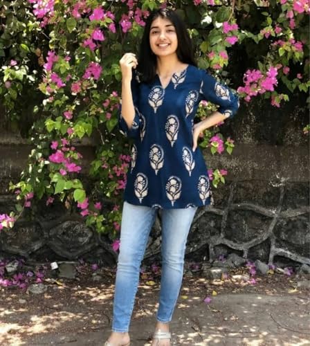 Image of Women's Short Kurti in TopsTunic Rayon Cotton Blend | Ladies Ethnic Tunic