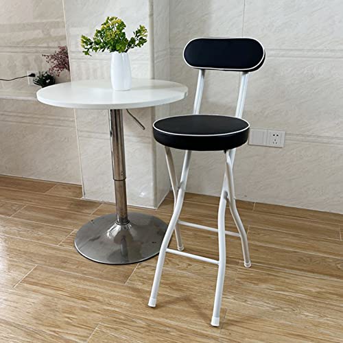HUANGSL Barhocker Klappbar Mit Lehne Klappstuhl Küche Rundes PU-Sitzkissen Tresenhocker Mit Fußstütze Klapphocker Mit Rutschfesten Füßen Arbeitshocker Für Kücheninsel Esszimmer Wohnzimmer Cover