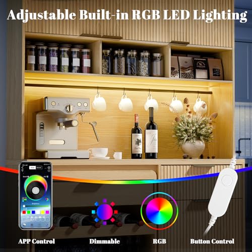 Image of 71 inch Pantry Cabinet,Tall Kitchen Pantry Storage Cabinet with Charging Station and LED Light,Fluted Freestanding Food Storage Cabinet,Farmhouse Kitchen Hutch with Storage Drawers for Living Dining Room