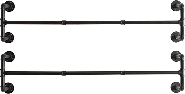 IBUYKE Wall Mounted Clothes Rail Set of 2, 127cm Industrial Pipe Clothes Bar Rack, Heavy Duty Retro Wall Tidy Rail, Pipe Display Rails for Home Shops, Detachable Garment Hanging Storage Rail TYJ002H-2