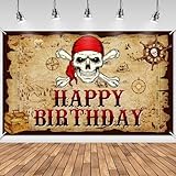 Avezano Pirate Party Decorations Banner for Boys Pirate Happy Birthday Photo Backdrop Pirate Party Treasure Hunt Birthday Banner Pirate Themed Birthday Party Supplies 70.8 x 43.3 Inch